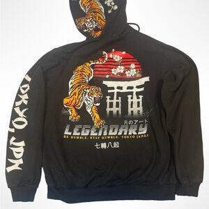 Hoodie with stunning graphics of tiger and Japanese art.  Adult size medium